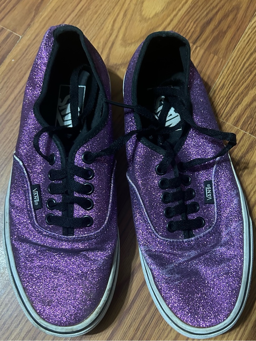 Vans Authentic Purple Glitter Low-Top Sneakers with Black Trim size 8.5 women